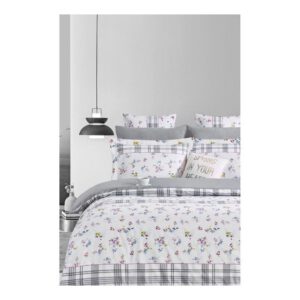 Fehér-szürke kétszemélyes hosszabbított négyrészes  renforcé pamut ágyneműhuzat lepedővel 200x220 cm – Mila Home