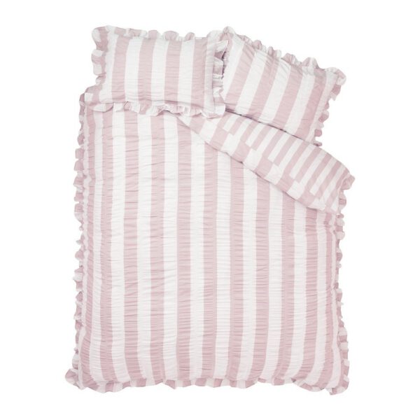 Rózsaszín háromrészes ágyneműhuzat Seersucker Frill Stripe – Catherine Lansfield