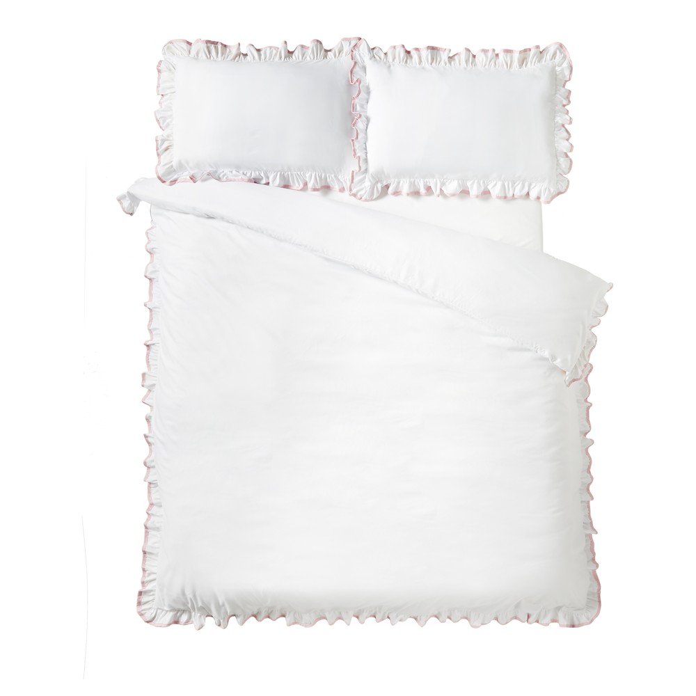Fehér-rózsaszín ágyneműhuzat So Soft Mono Frill – Catherine Lansfield