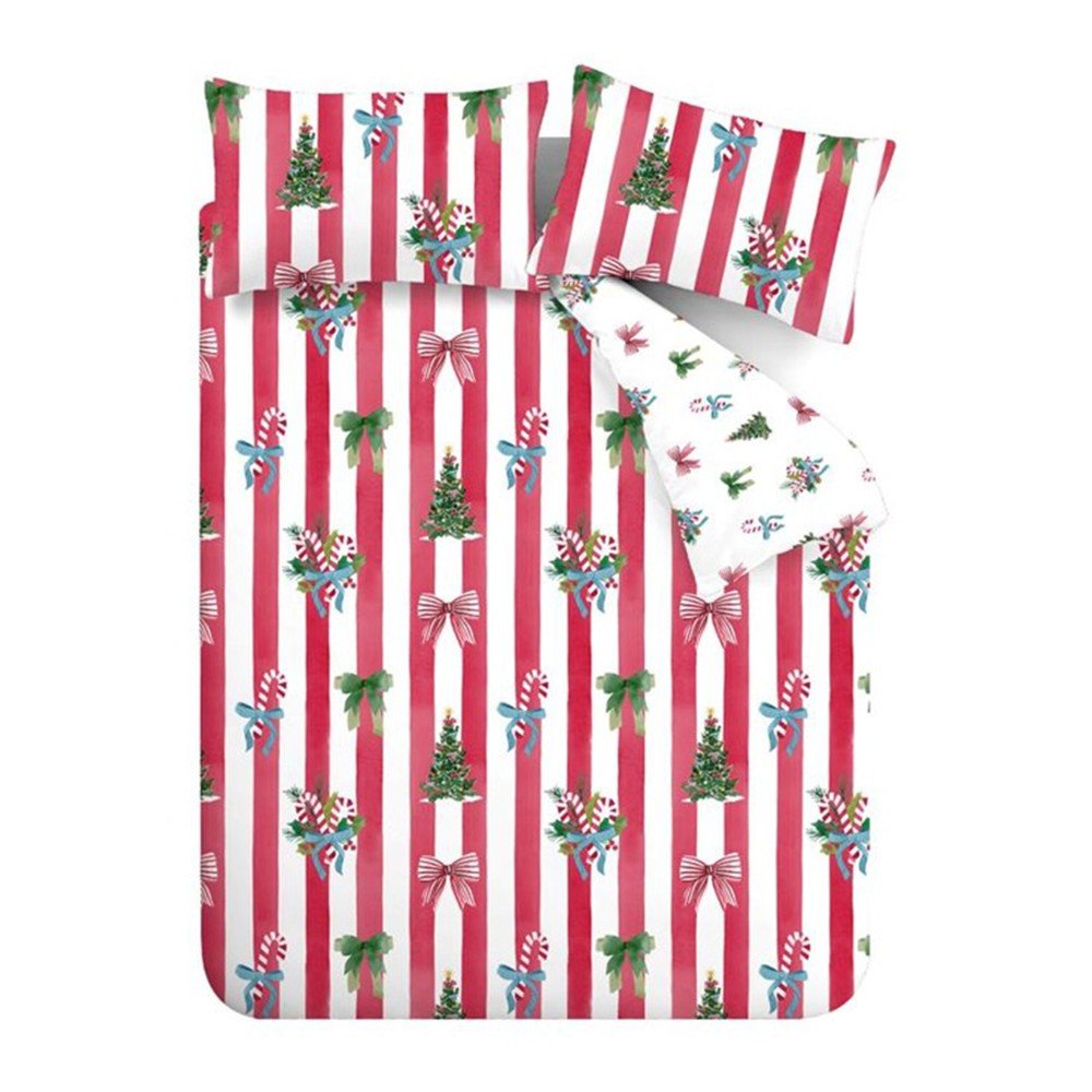 Piros-fehér -hosszabbított ágyneműhuzat Christmas Stripe – Catherine Lansfield