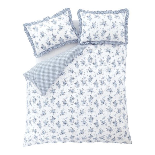 Fehér-kék hosszabbított ágyneműhuzat Lucie Floral Frill – Catherine Lansfield