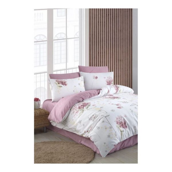 Fehér-rózsaszín egyszemélyes hosszabbított ágyneműhuzat lepedővel, háromrészes 160x220 cm Floral – Mila Home