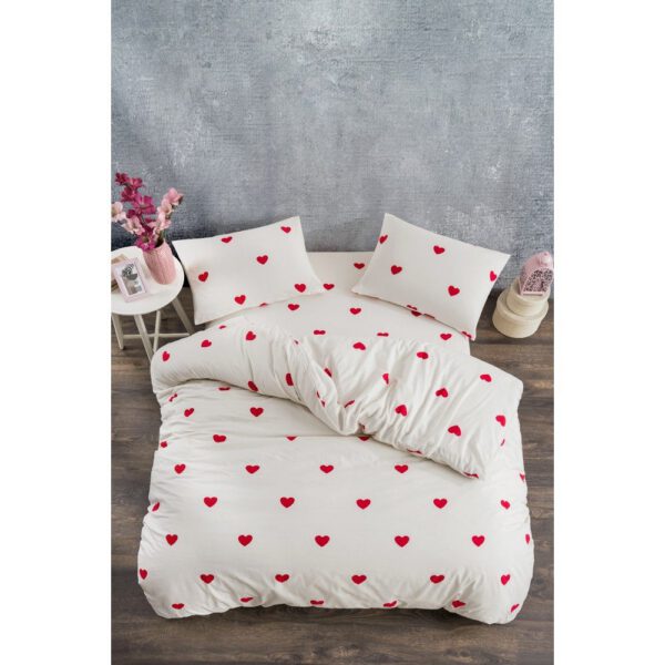 Krémszínű kétszemélyes hosszabbított négyrészes renforcé pamut ágyneműhuzat lepedővel 200x220 cm Mini Hearts – Mila Home