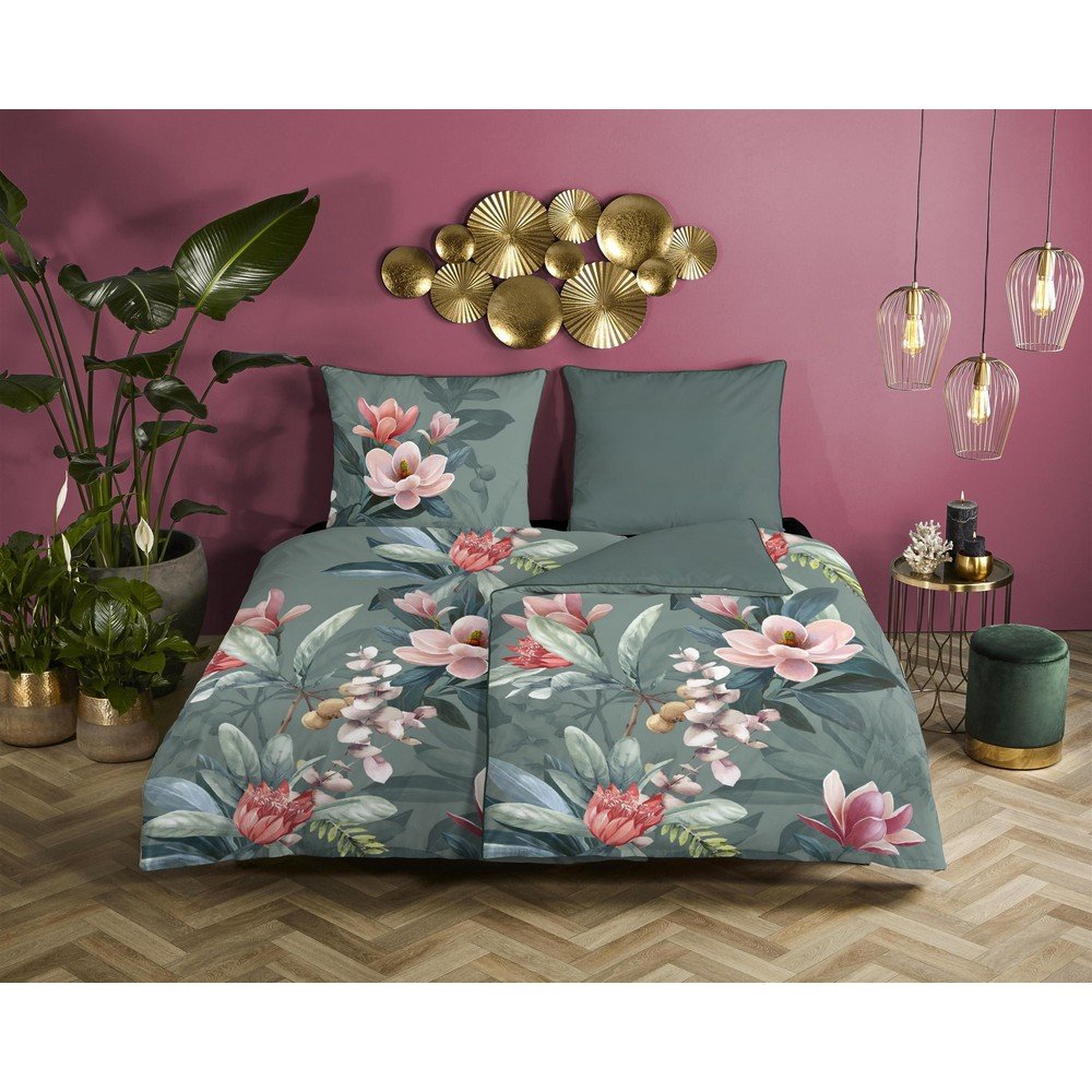 Rose zöld organikus pamut egyszemélyes ágyneműhuzat, 140 x 220 cm - Descanso