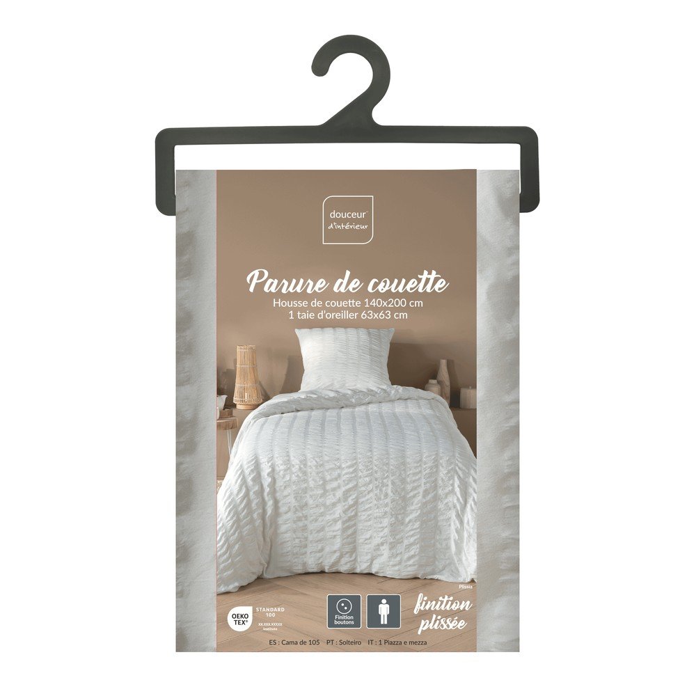 Fehér egyszemélyes krepp ágyneműhuzat 140x200 cm Plissia – douceur d'intérieur
