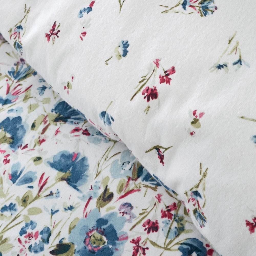 Fehér-kék egyszemélyes flanel ágyneműhuzat 135x200 cm Ophelia Floral – Bianca