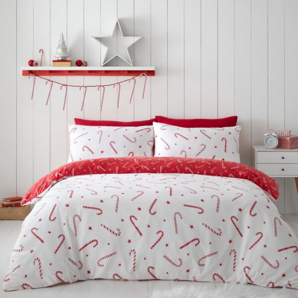 Piros-fehér -hosszabbított ágyneműhuzat Candy Cane – Catherine Lansfield