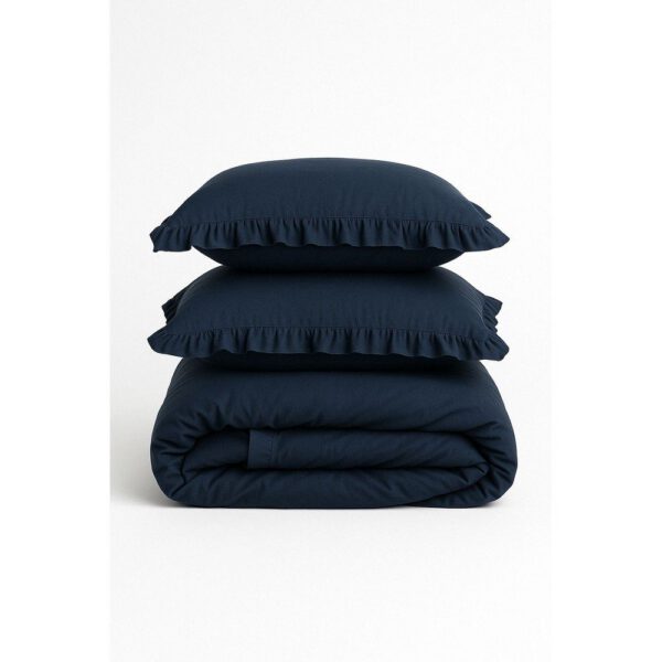 Sötétkék renforcé pamut ágyneműhuzat Ruffle Striped – Mila Home Luxury
