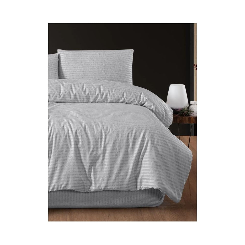 Világosszürke kétszemélyes hosszabbított ágyneműhuzat lepedővel, négyrészes 200x220 cm – Mila Home