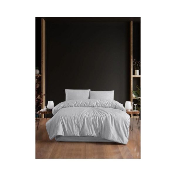 Világosszürke kétszemélyes hosszabbított ágyneműhuzat lepedővel, négyrészes 200x220 cm – Mila Home