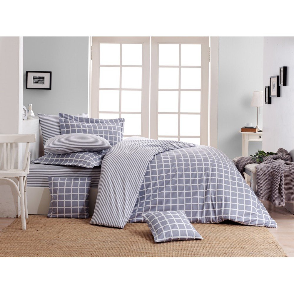 Szürke egyszemélyes renforcé pamut ágyneműhuzat 140x200 cm Linear Calm Geometric – Mila Home Luxury