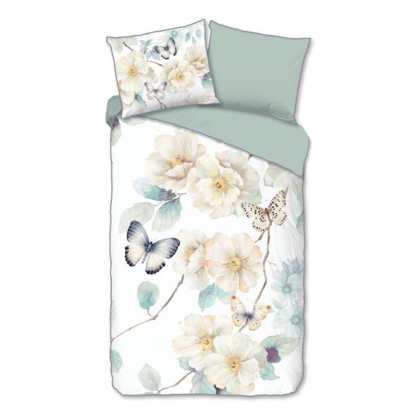 Fehér-zöld egyszemélyes-hosszabbított pamut-szatén ágyneműhuzat 140x220 cm Adiwanya – Descanso