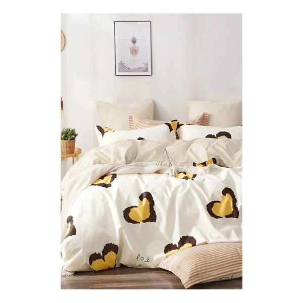 Sárga kétszemélyes hosszabbított négyrészes  renforcé pamut ágyneműhuzat lepedővel 200x220 cm Double Heart – Mila Home