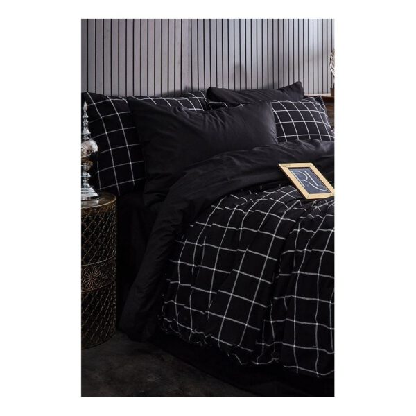 Fekete kétszemélyes hosszabbított négyrészes ágyneműhuzat lepedővel 200x220 cm Geometric – Mila Home