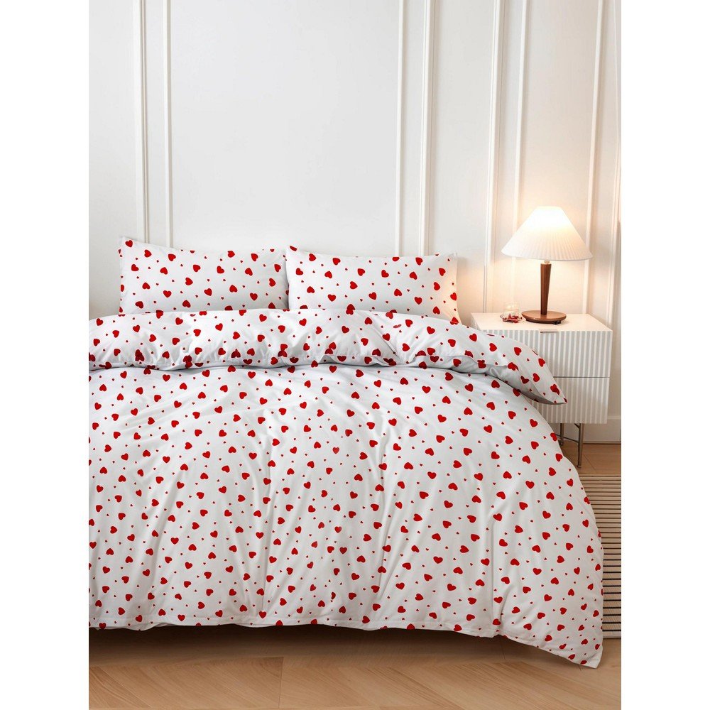 Piros-fehér kétszemélyes ágyneműhuzat 200x200 cm Love Heart – Mijolnir