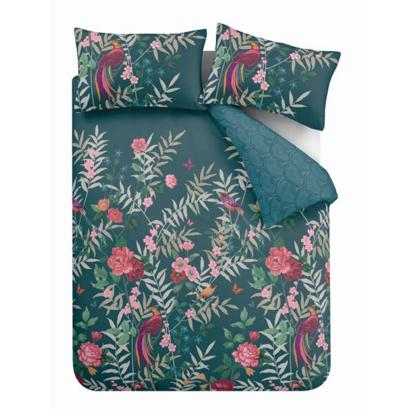 Sötétzöld hosszabbított ágyneműhuzat Tropical Floral Birds – Catherine Lansfield