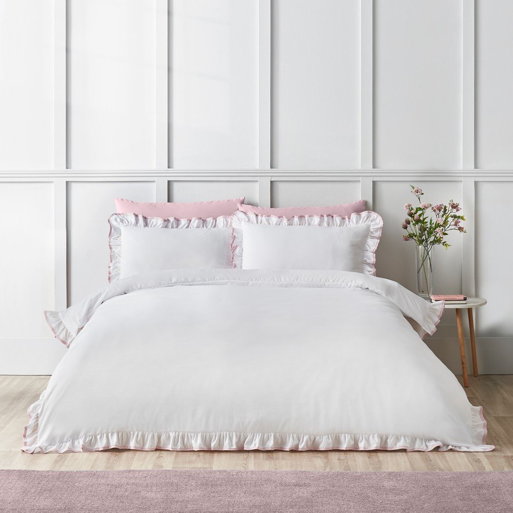 Fehér-rózsaszín ágyneműhuzat So Soft Mono Frill – Catherine Lansfield