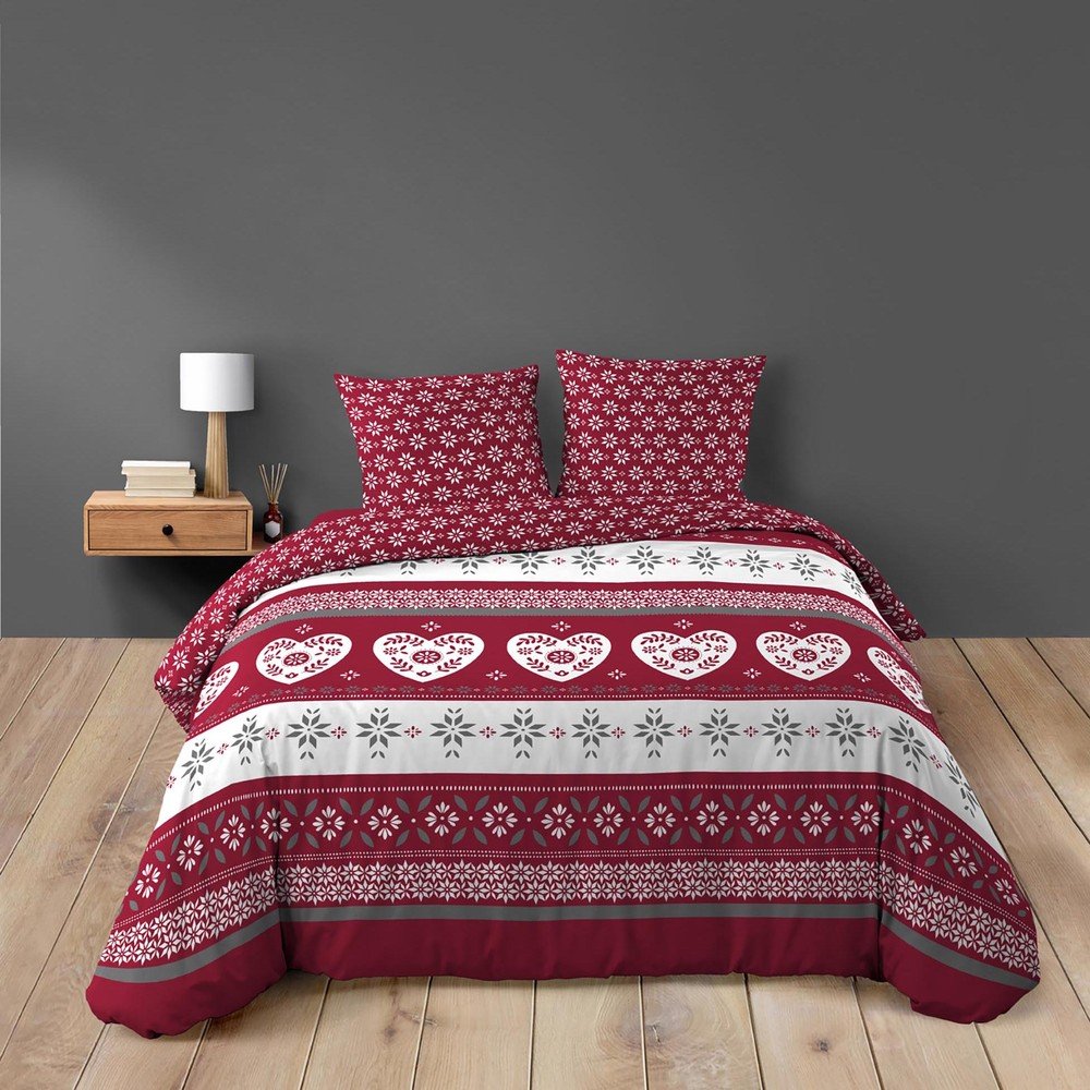 Piros kétszemélyes hosszabbított pamut ágyneműhuzat 240x220 cm Alpage – douceur d'intérieur