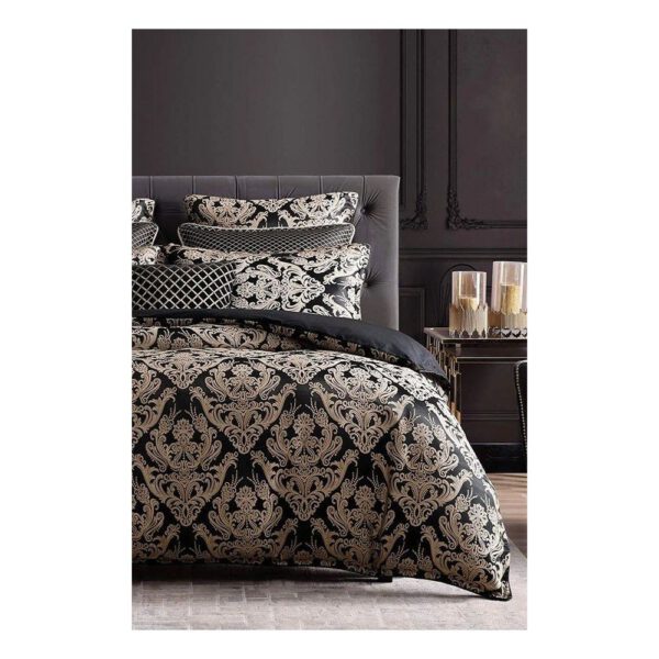 Fekete kétszemélyes-hosszabbított renforcé pamut ágyneműhuzat lepedővel-négyrészes 200x220 cm Damask – Mila Home