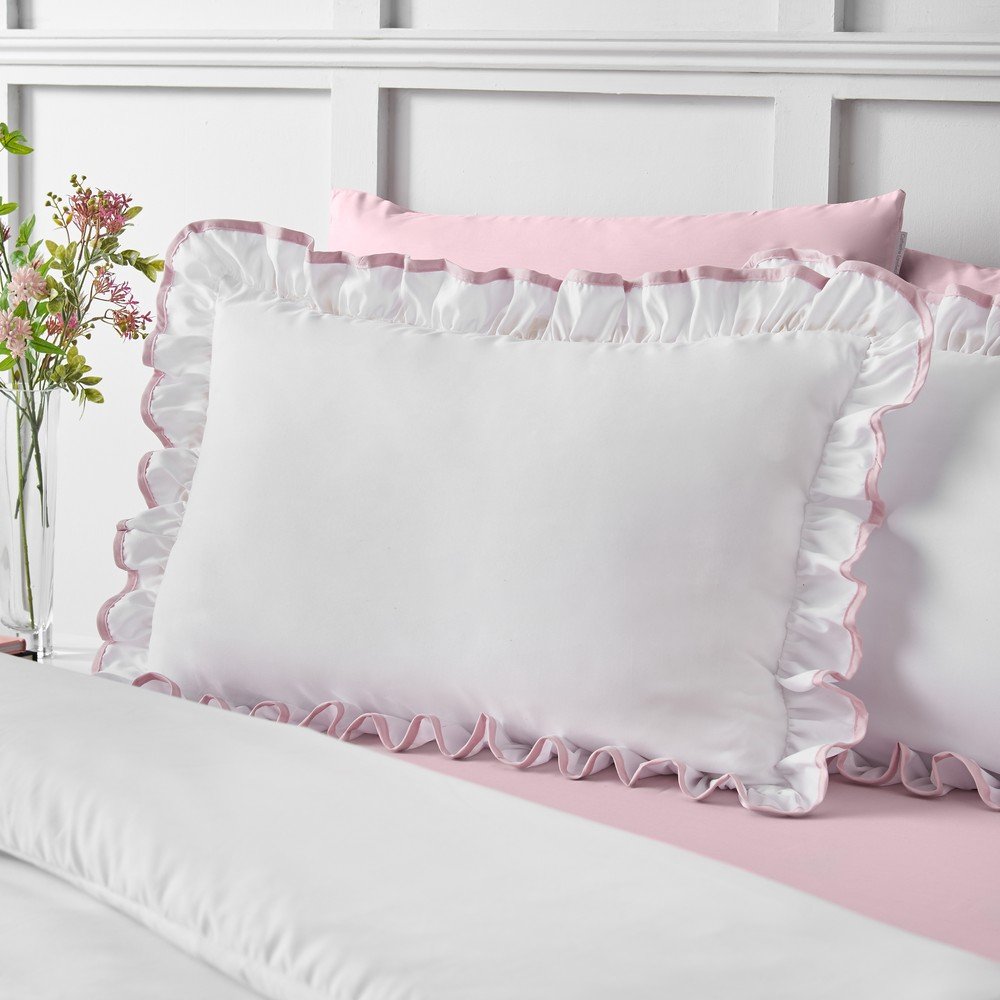 Fehér-rózsaszín ágyneműhuzat So Soft Mono Frill – Catherine Lansfield