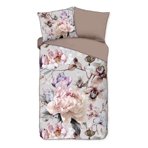 Szürke-barna egyszemélyes-hosszabbított pamut-szatén ágyneműhuzat 140x220 cm Colinda – Descanso
