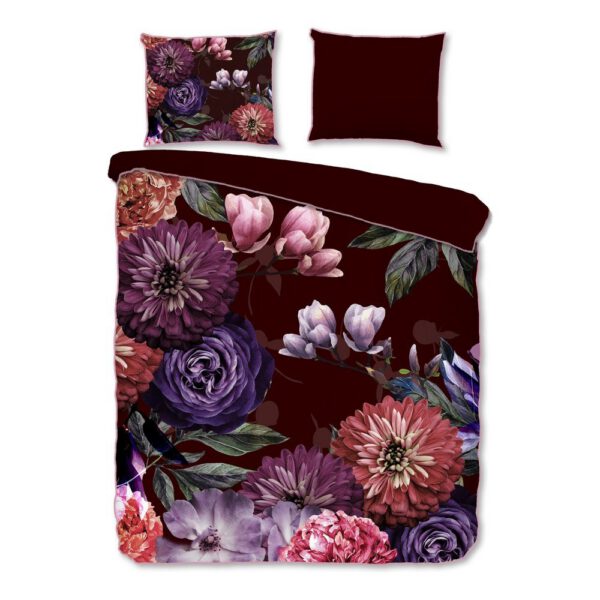 Gerbera organikus pamut egyszemélyes borvörös ágyneműhuzat, 140 x 220 cm - Descanso