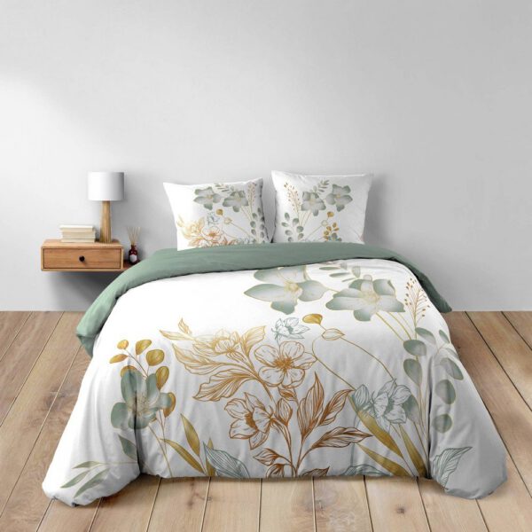 Fehér-zöld kétszemélyes-hosszabbított pamut ágyneműhuzat 240x220 cm Lolita – douceur d'intérieur