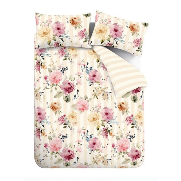 Krémszínű ágyneműhuzat Floral Stripe – Catherine Lansfield