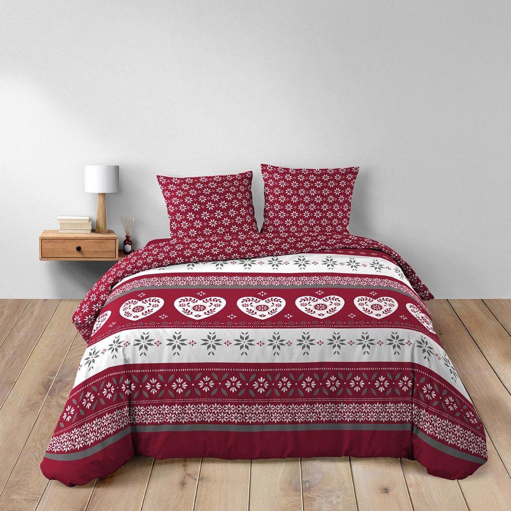 Piros kétszemélyes hosszabbított pamut ágyneműhuzat 240x220 cm Alpage – douceur d'intérieur